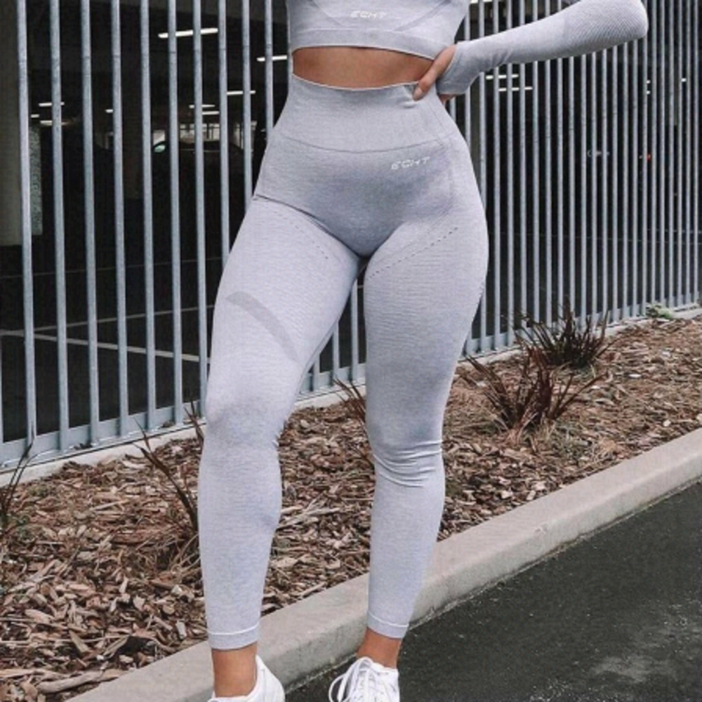 ECHT Arise Seamless Grey High Rise Legging + Sports Bra SET Size Small